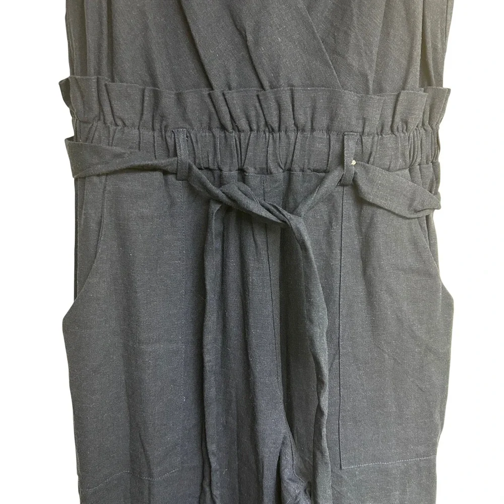 Monteau Womens XS Jumpsuit Navy Blue Sleeveless Wide Leg‎ Belted Romper NWOT